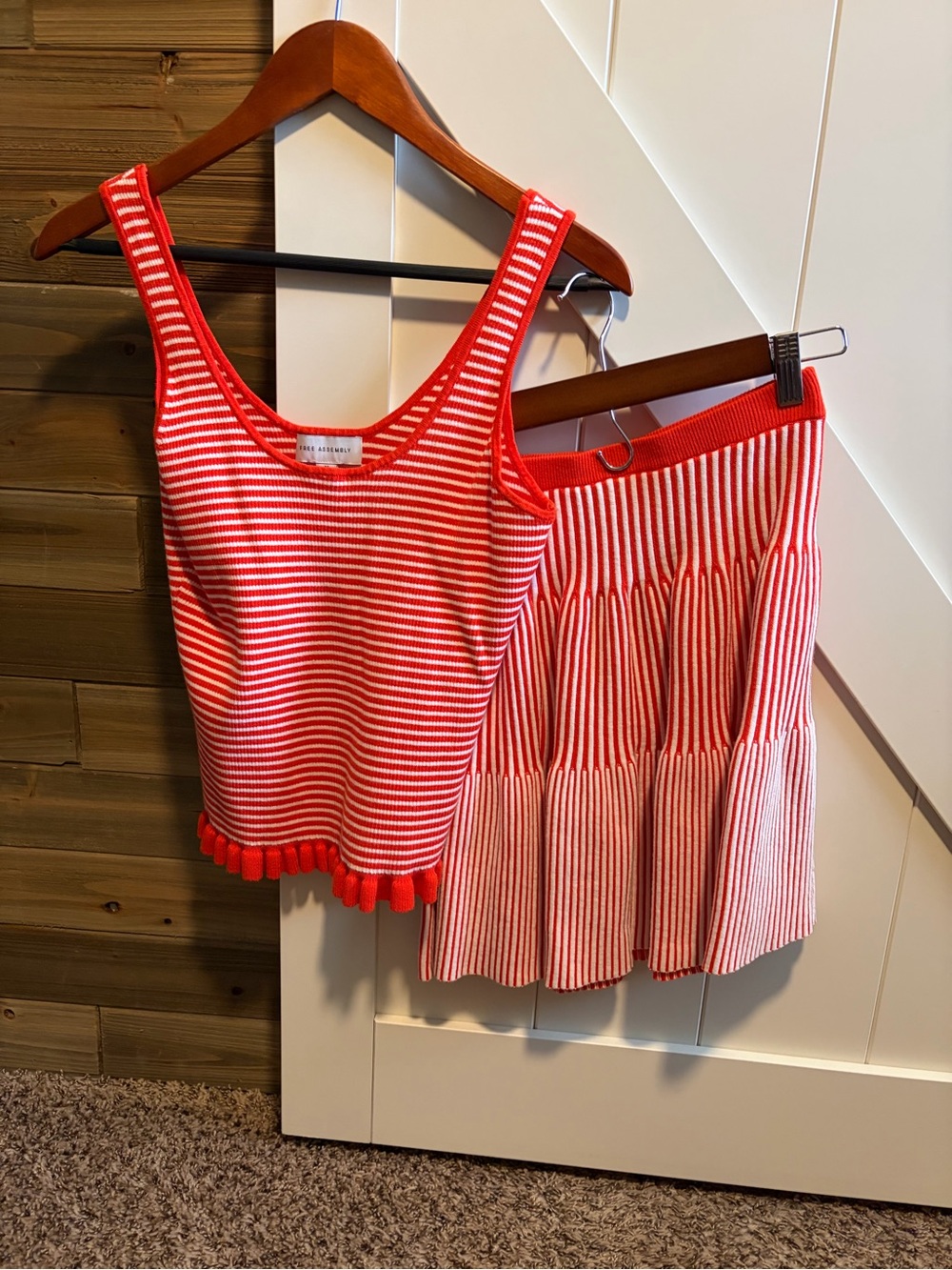 Striped Red & White Knit Skirt Set